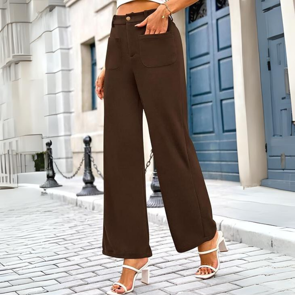 Clarissa High-Waist Casual Wide Palazzo Trousers with Pockets - Stylish & Comfortable Women's Fashion