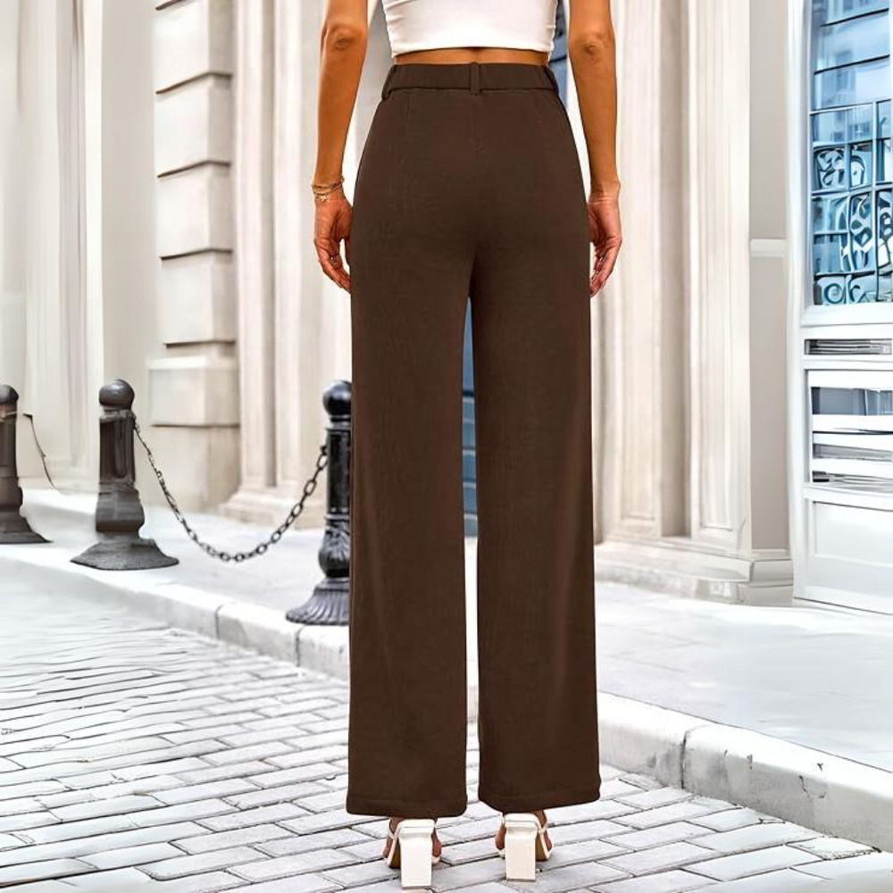 Clarissa High-Waist Casual Wide Palazzo Trousers with Pockets - Stylish & Comfortable Women's Fashion