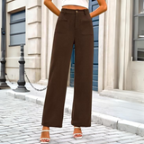 Clarissa High-Waist Casual Wide Palazzo Trousers with Pockets - Stylish & Comfortable Women's Fashion