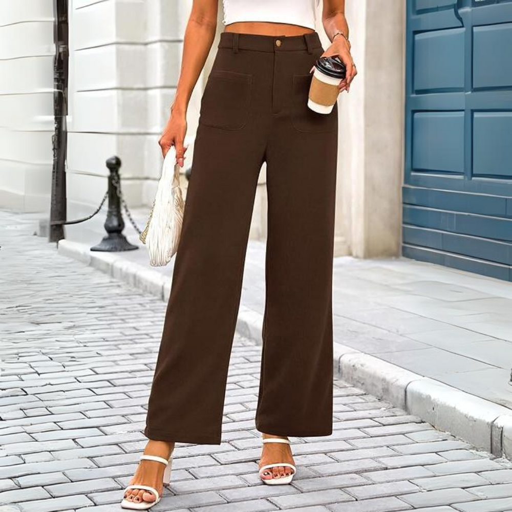 Clarissa High-Waist Casual Wide Palazzo Trousers with Pockets - Stylish & Comfortable Women's Fashion