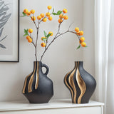 Modern Ceramic Vase | Black & White with Gold Accents – Luxury Tabletop & Mantelpiece Decoration