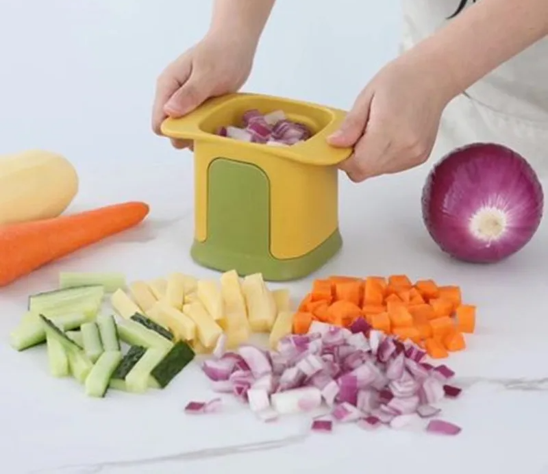 Vegetable Chopper & Fry Cutter – Push Press, Stainless Steel Blades & BPA-Free