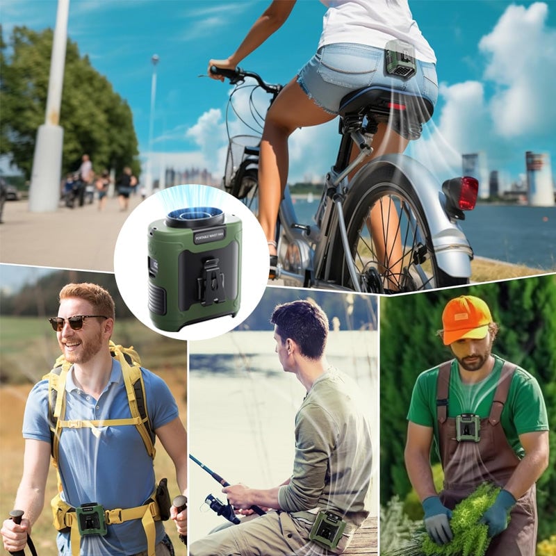 Hands-Free Belt Clip Fan – 6000mAh Rechargeable, 5 Speeds & 12-Hour Runtime