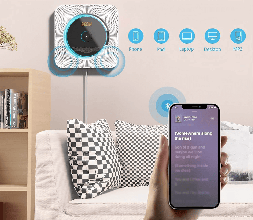 Wall-Mounted Bluetooth CD Player & Wireless Speaker System - Stylish Home Audio Solution