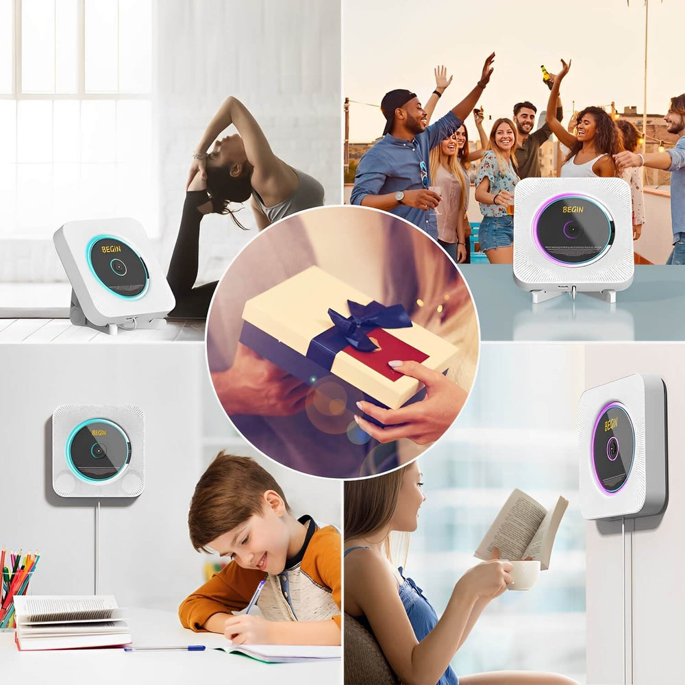 Wall-Mounted Bluetooth CD Player & Wireless Speaker System - Stylish Home Audio Solution