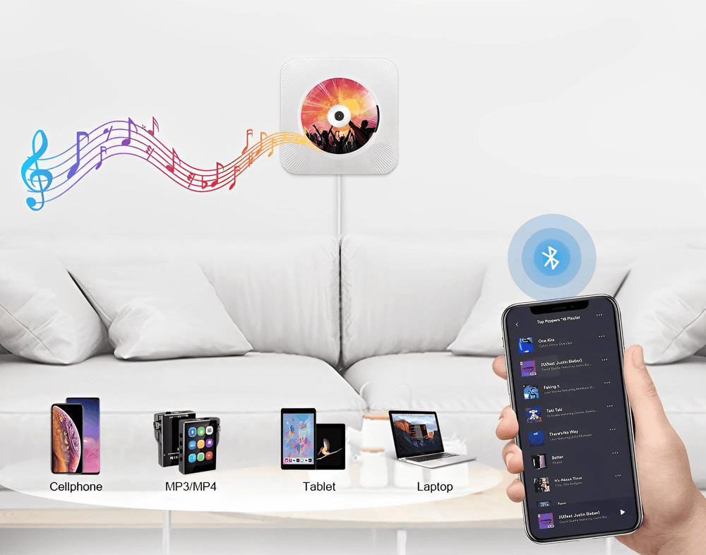 Wall-Mounted Bluetooth CD Player & Wireless Speaker System - Stylish Home Audio Solution