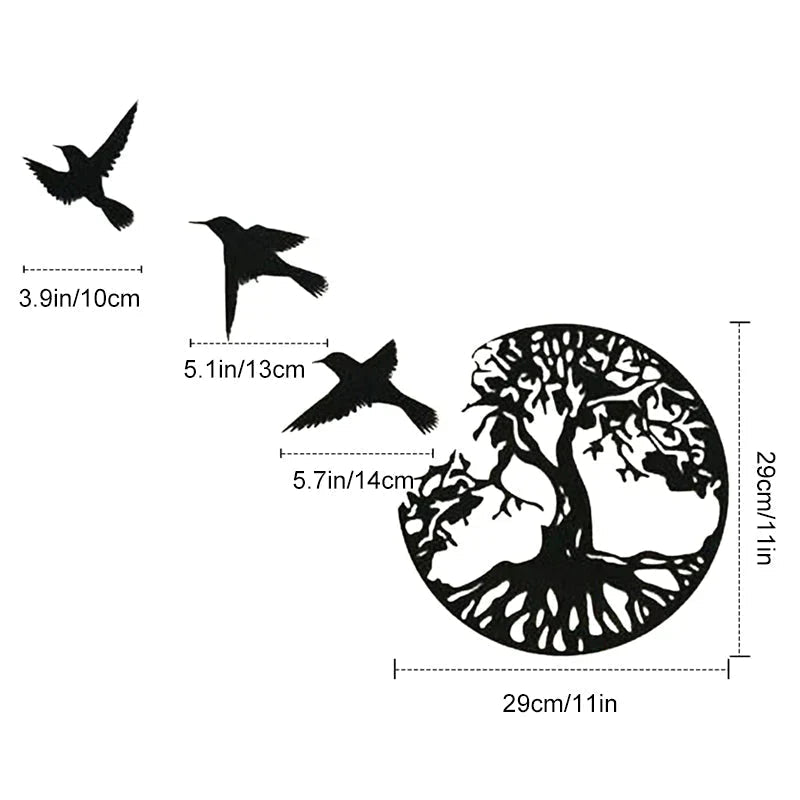Tree of Life Metal Wall Art – Black Steel, Ø29cm & Bird Family Design