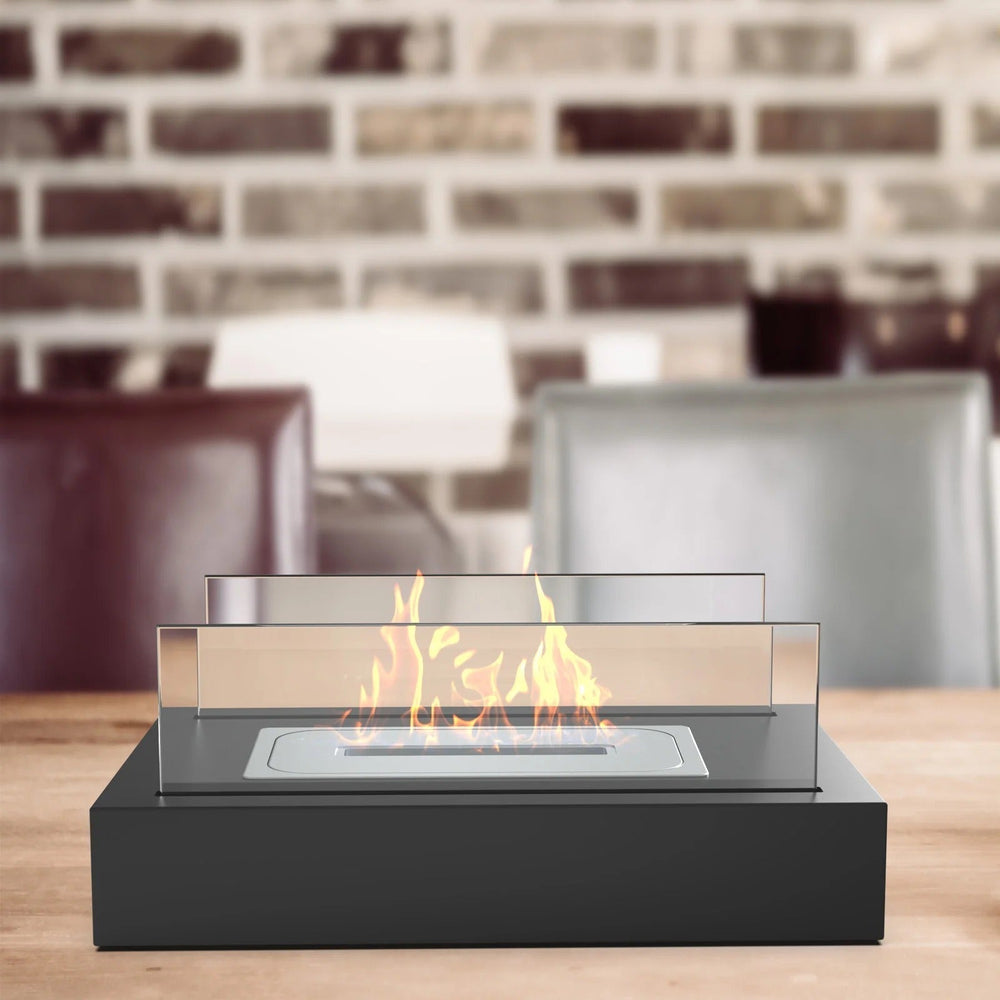 Bioethanol Tabletop Fireplace – Safety Glass, Smokeless & Portable Black Design