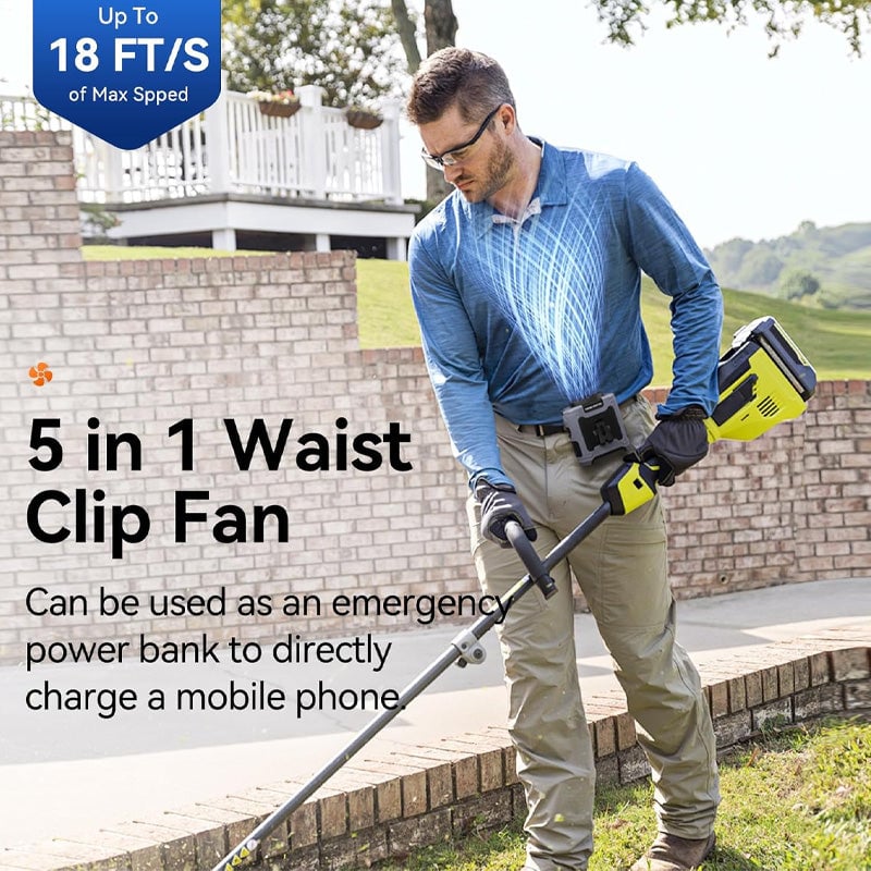 Hands-Free Belt Clip Fan – 6000mAh Rechargeable, 5 Speeds & 12-Hour Runtime