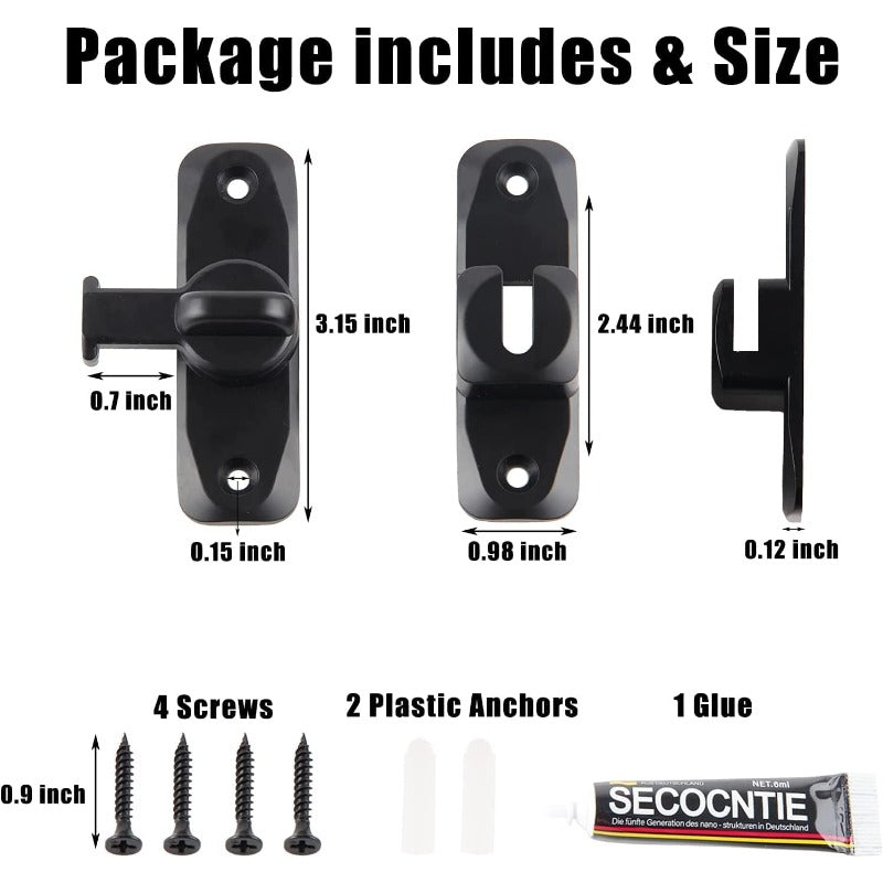 Universal Adjustable Door Latch – Zinc Alloy, 90°/180° Angle & Screw or Adhesive Mount