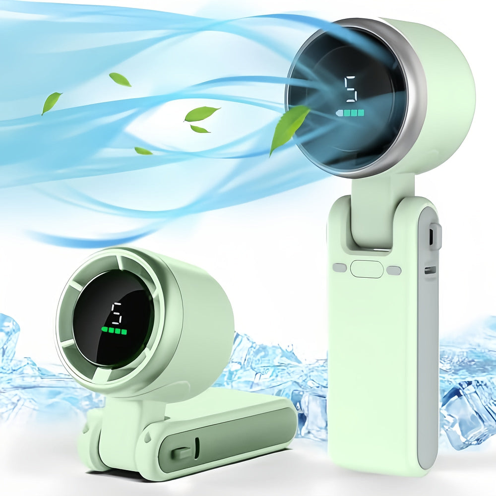 Portable Handheld Fan – USB-C Rechargeable, 5 Speeds & 180° Adjustable Tilt
