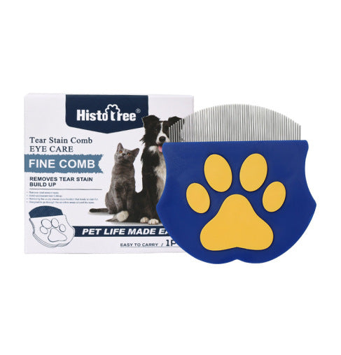 Pet Grooming Comb – Fine Metal Teeth, Ergonomic Paw Handle & Multi-Color