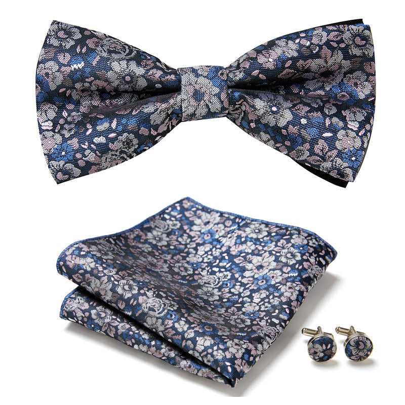 Men's Bow Tie Set – Pocket Square & Cufflinks, Polyester & 36 Designs