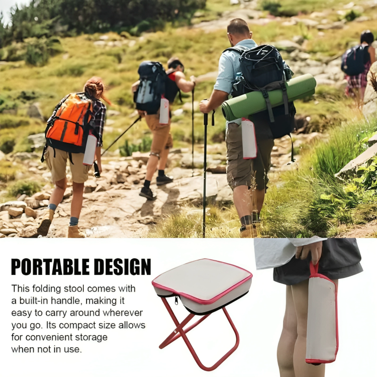 Folding Camping Stool – Stainless Steel, Holds 100kg, Compact 26×6cm, Portable