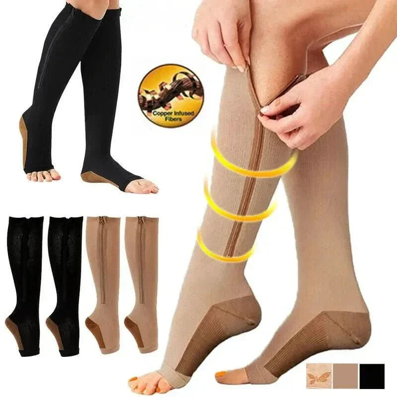 CIRCULARELIEF Compression Socks with Zipper - Ultimate Support & Pain Relief for Swollen Feet & Legs