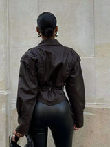 Women's notch lapel leather jacket, view 3