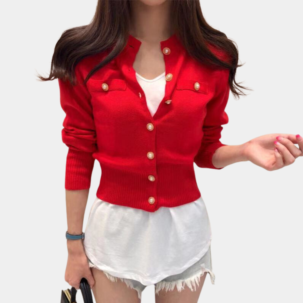 Classic Knitted Women's Cardigan with Button Closure - Eloise