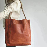 Vintage-Inspired Natural Leather Tote Bag - Stylish & Durable Everyday Carryall