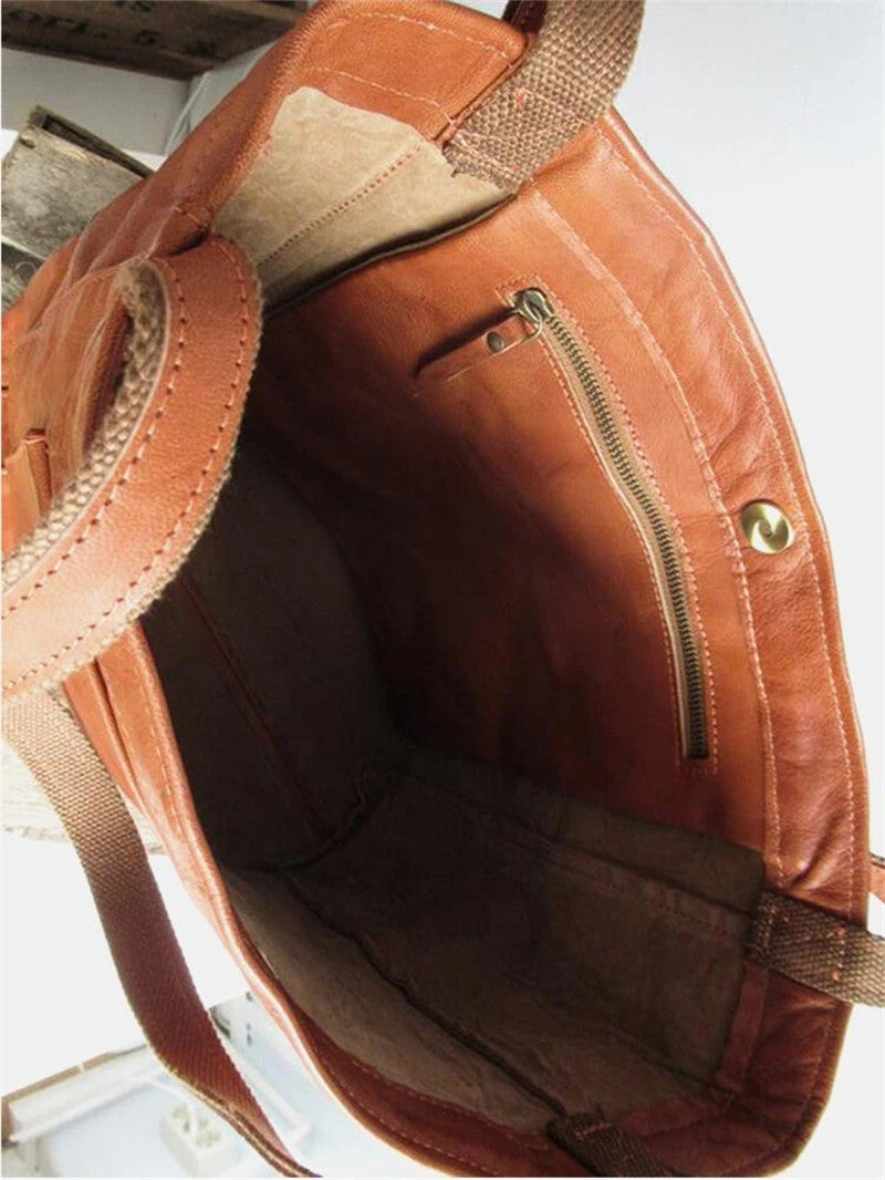 Vintage-Inspired Natural Leather Tote Bag - Stylish & Durable Everyday Carryall