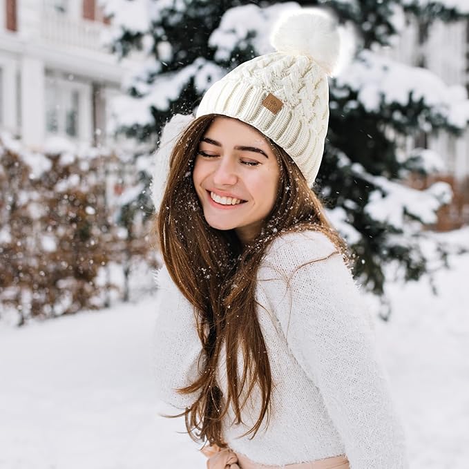 Yvonne Comfortable Winter Pom Beanie - Cozy Knit Hat for Cold Weather Fashion