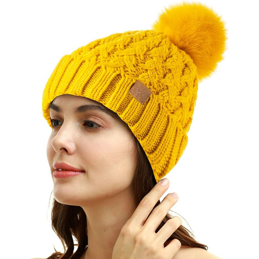 Yvonne Comfortable Winter Pom Beanie - Cozy Knit Hat for Cold Weather Fashion