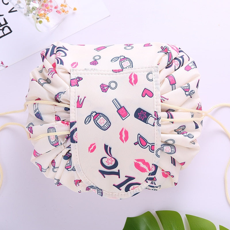Portable Drawstring Cosmetic & Toiletry Bag - Travel-Friendly Makeup Organizer with Waterproof Lining