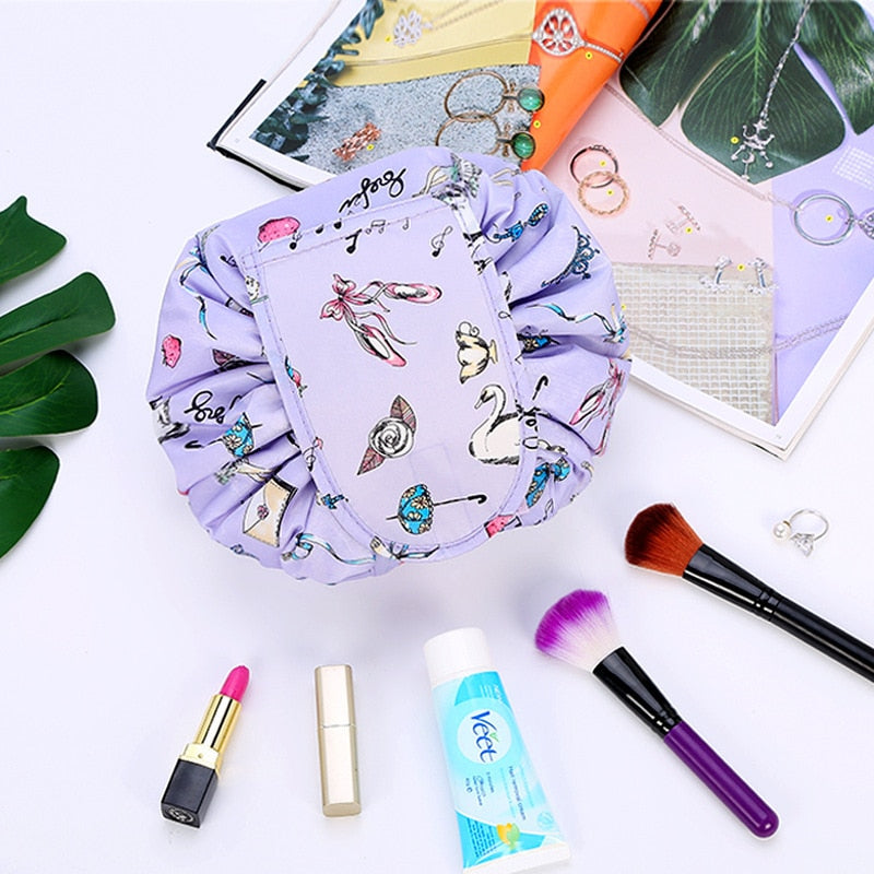 Portable Drawstring Cosmetic & Toiletry Bag - Travel-Friendly Makeup Organizer with Waterproof Lining