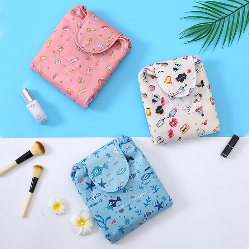 Portable Drawstring Cosmetic & Toiletry Bag - Travel-Friendly Makeup Organizer with Waterproof Lining