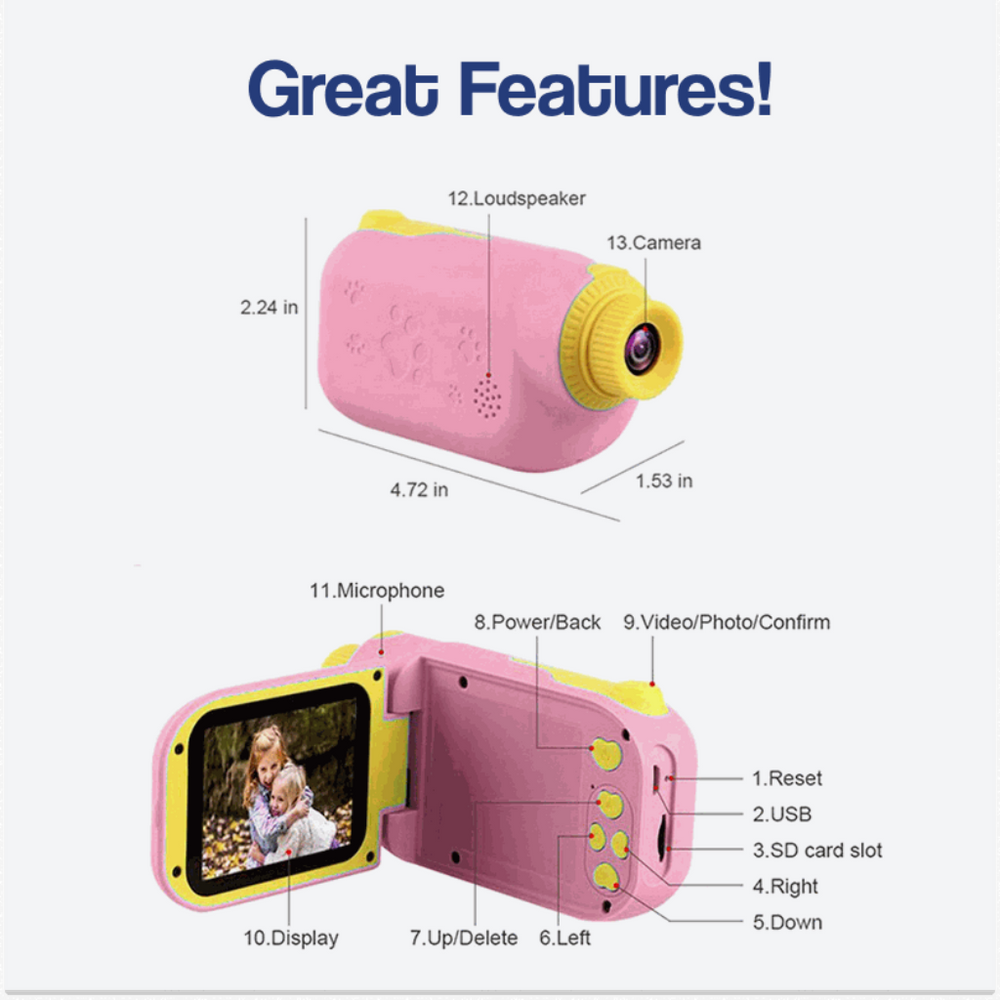 Kids Digital Camera – Educational Toy, Rechargeable Battery & Video Recorder