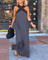 Chic Women's Halter Neck Sleeveless Midi Dress with Stylish Stitching - Perfect for Summer Events