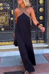 Chic Women's Halter Neck Sleeveless Midi Dress with Stylish Stitching - Perfect for Summer Events