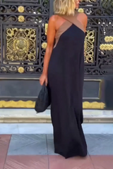 Chic Women's Halter Neck Sleeveless Midi Dress with Stylish Stitching - Perfect for Summer Events