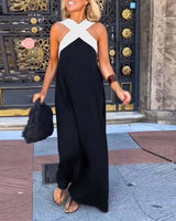 Chic Women's Halter Neck Sleeveless Midi Dress with Stylish Stitching - Perfect for Summer Events