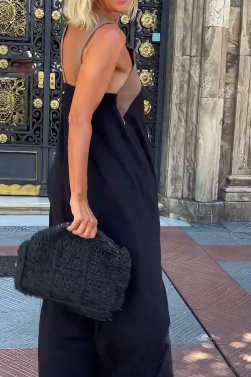 Chic Women's Halter Neck Sleeveless Midi Dress with Stylish Stitching - Perfect for Summer Events