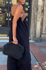 Chic Women's Halter Neck Sleeveless Midi Dress with Stylish Stitching - Perfect for Summer Events