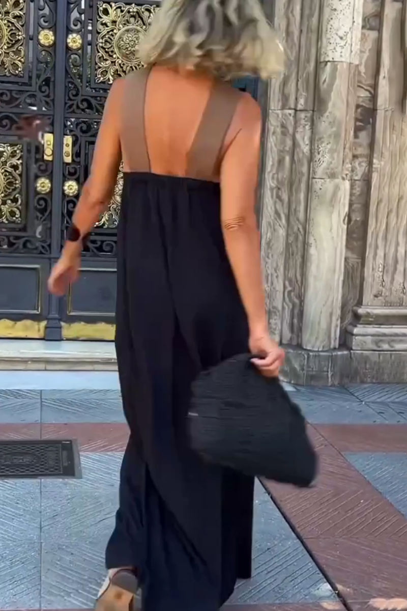 Chic Women's Halter Neck Sleeveless Midi Dress with Stylish Stitching - Perfect for Summer Events