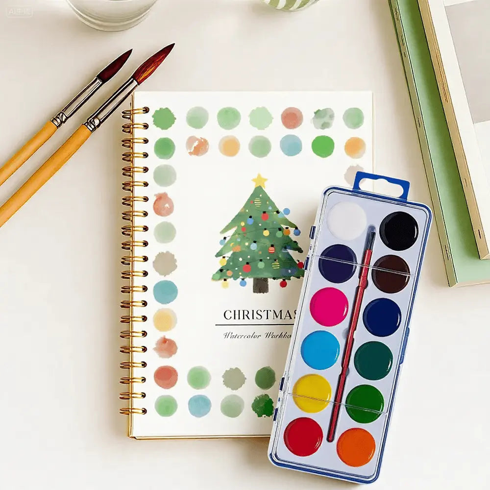 Watercolor Paint Set with Workbook – 16 Colors, Round Brush & 12 Bird Motifs
