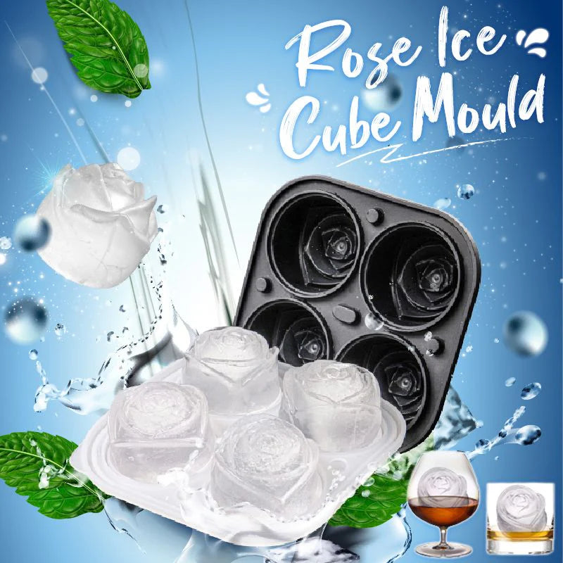 3D Rose Ice Cube Tray – Food-Grade Silicone, 6cm Cubes & 4 Cavities