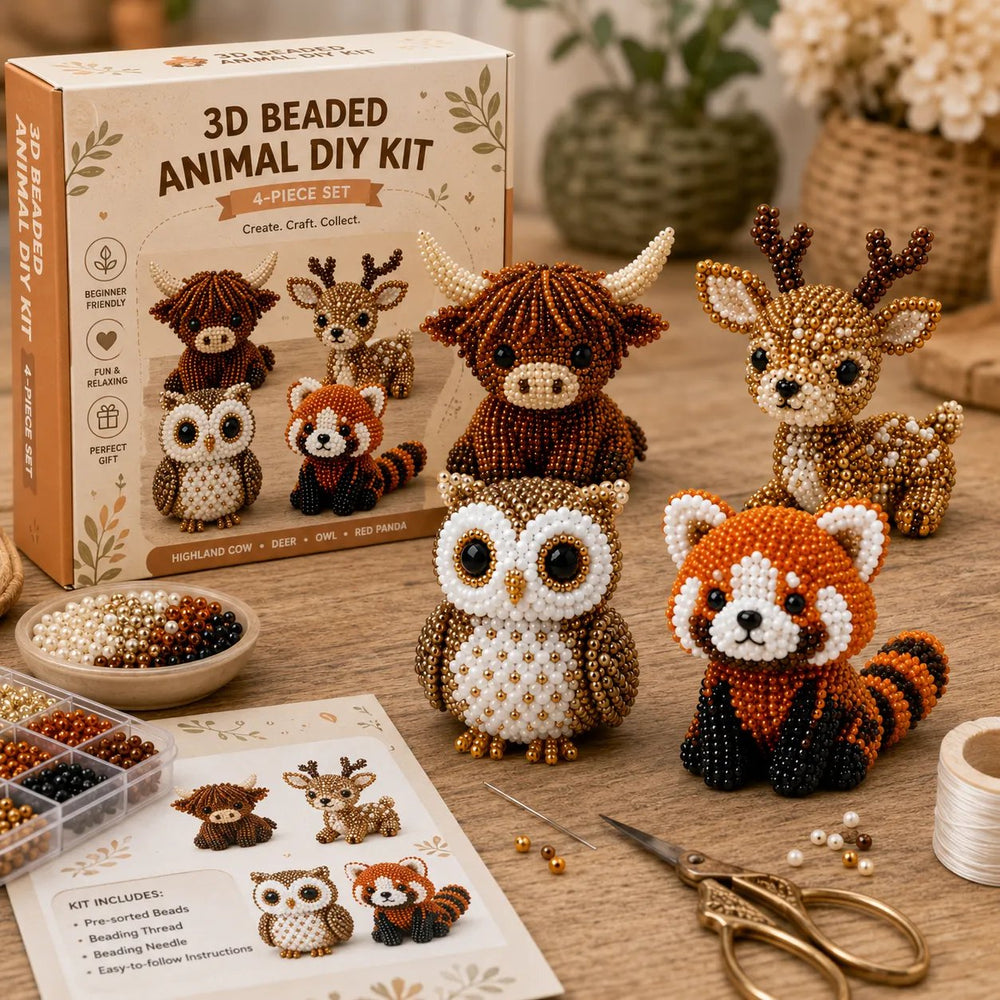 3D Beaded Craft Kit – Glass Bead Animal Figures, Beginner-Friendly & 12 Motif Sets
