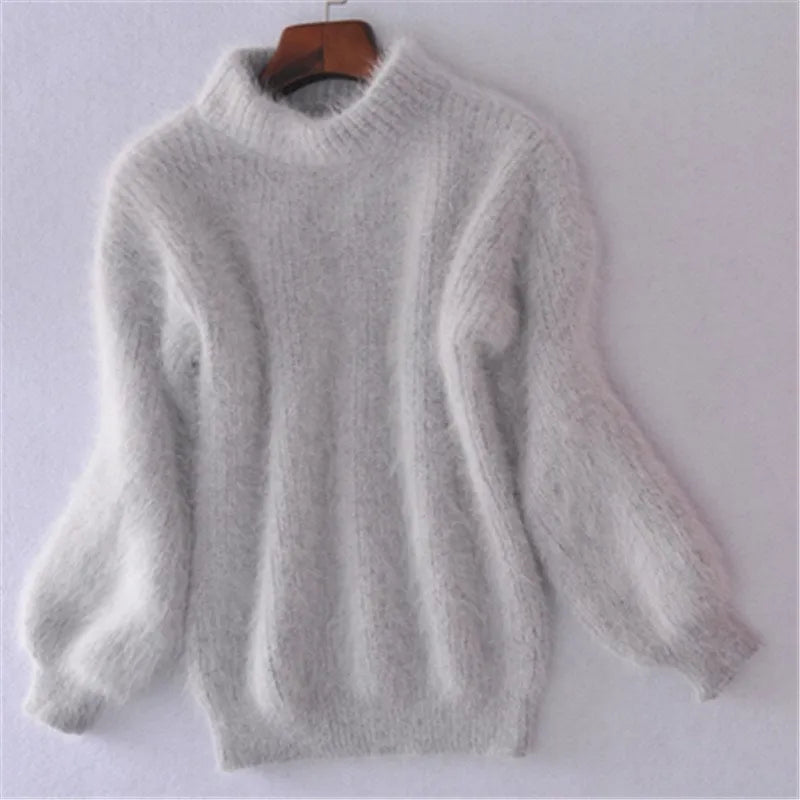 Livia Angora Knit Sweater - Gray