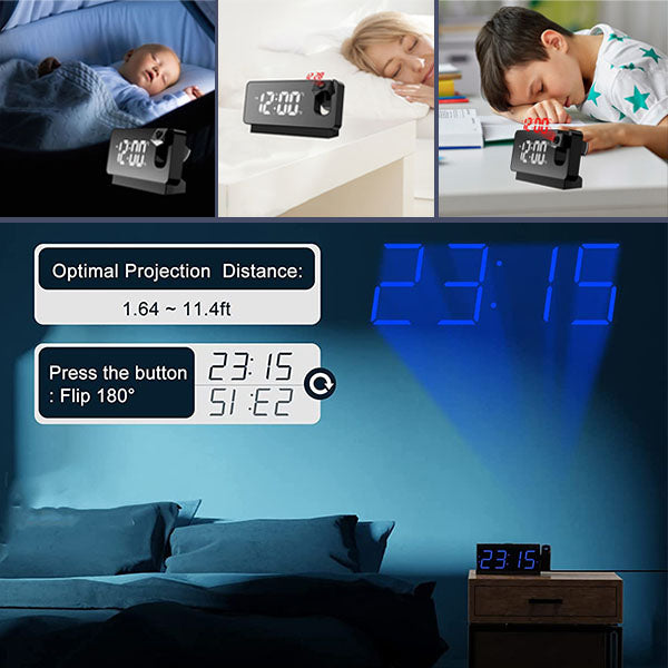 LED Projection Alarm Clock – 180° Ceiling Display, 18cm LED, Dual Alarm & USB Charging