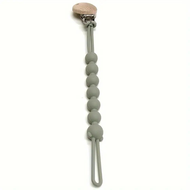 Silicone Pacifier Clip Chain – BPA-Free, Wooden Clip & Bear Design for Babies