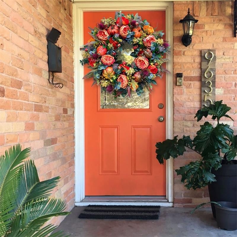Peony & Pumpkin Door Wreath – Handcrafted, 40/50cm, Indoor & Outdoor