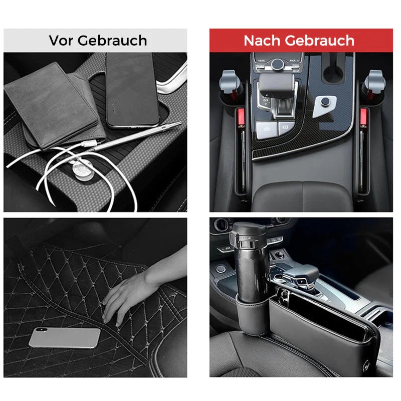 Car Seat Gap Organizer – PU Leather, Cup & Phone Holder, 2-Pack