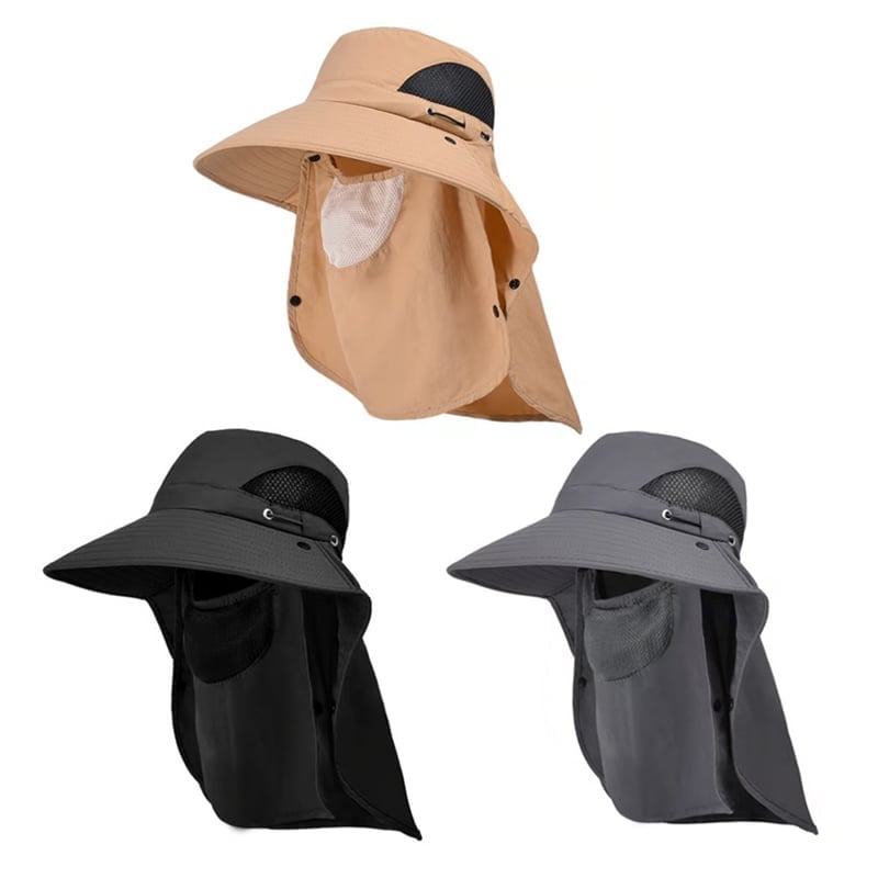 Unisex Wide-Brim Sun Hat – Detachable Neck Flap, Face Mask & Breathable Mesh