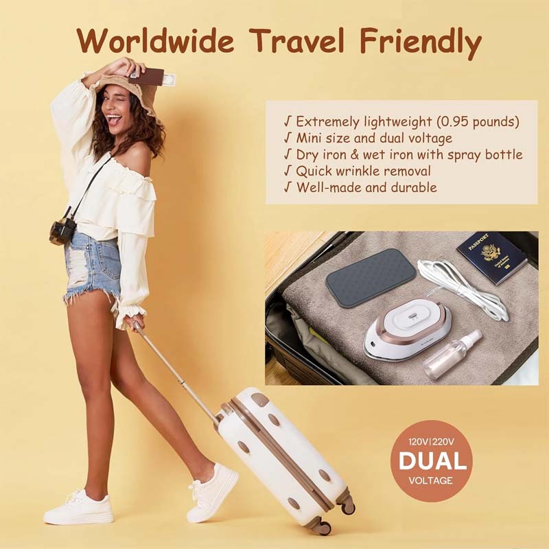 Mini Travel Iron – Ceramic Diamond Soleplate, Dual Voltage & 2-Min Heat-Up