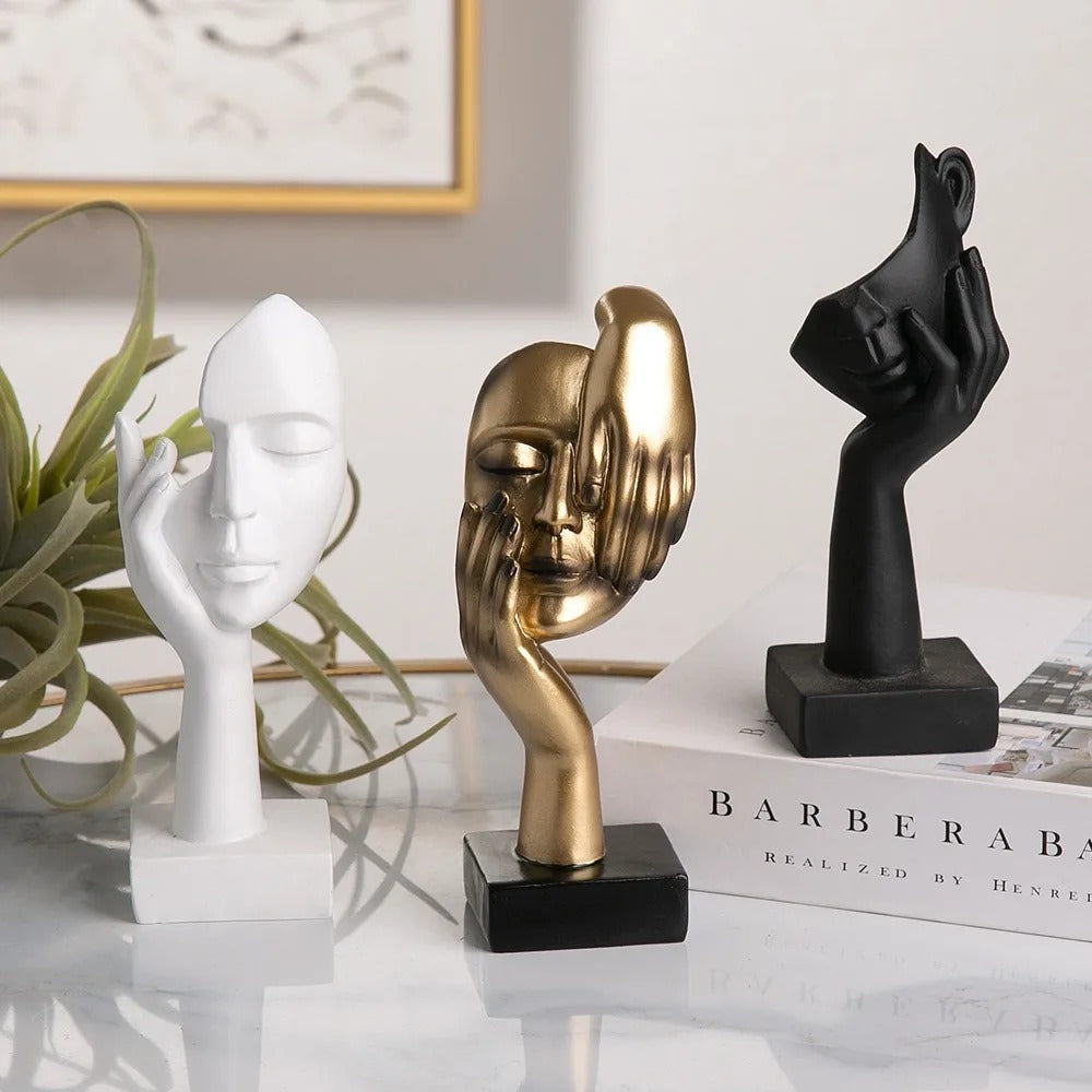 Abstract Face Sculpture – Resin, 17×6.5×5cm, Gold, Black or White Home Decor