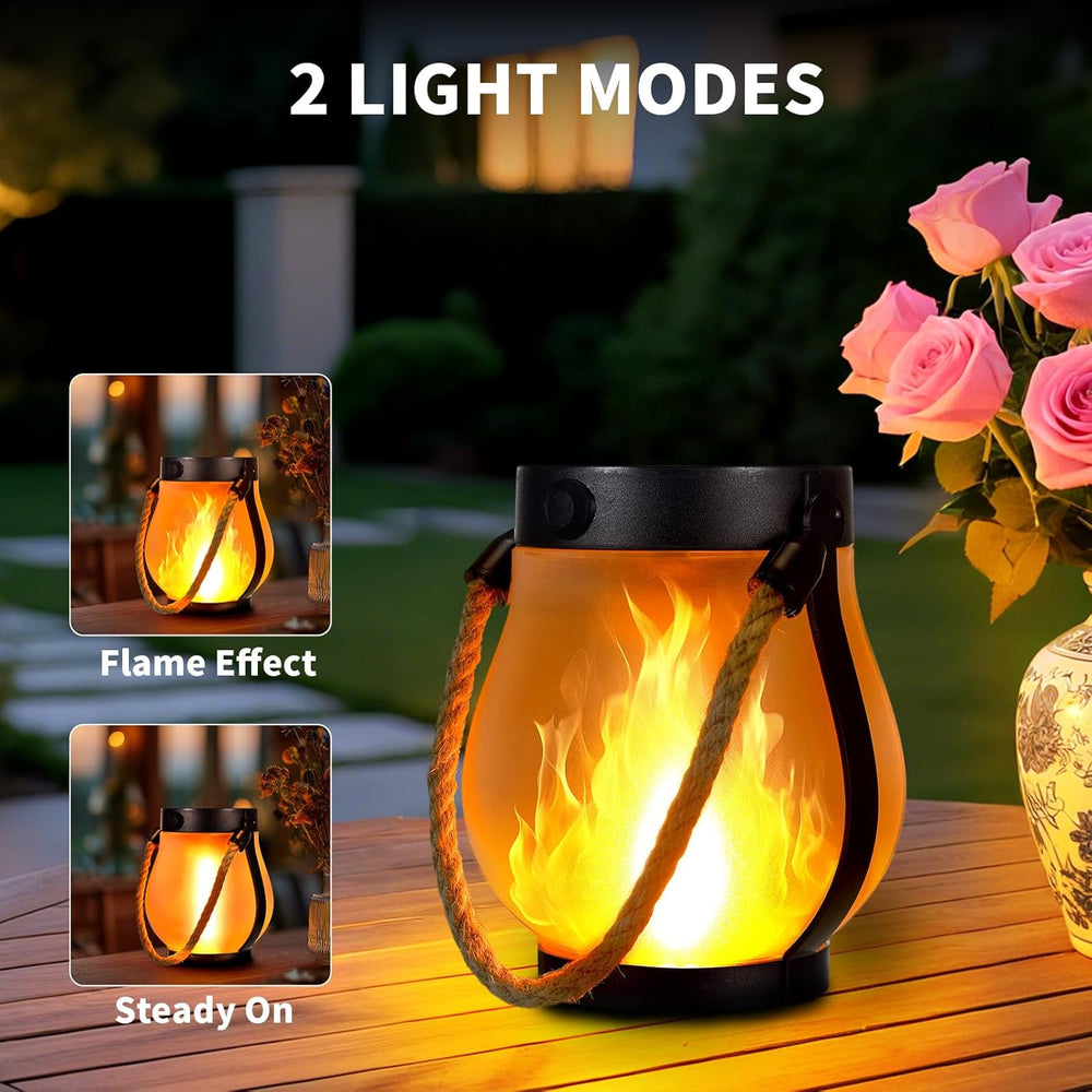 Solar LED Flame Lantern – Realistic Flame Effect, Dusk Sensor & USB Backup