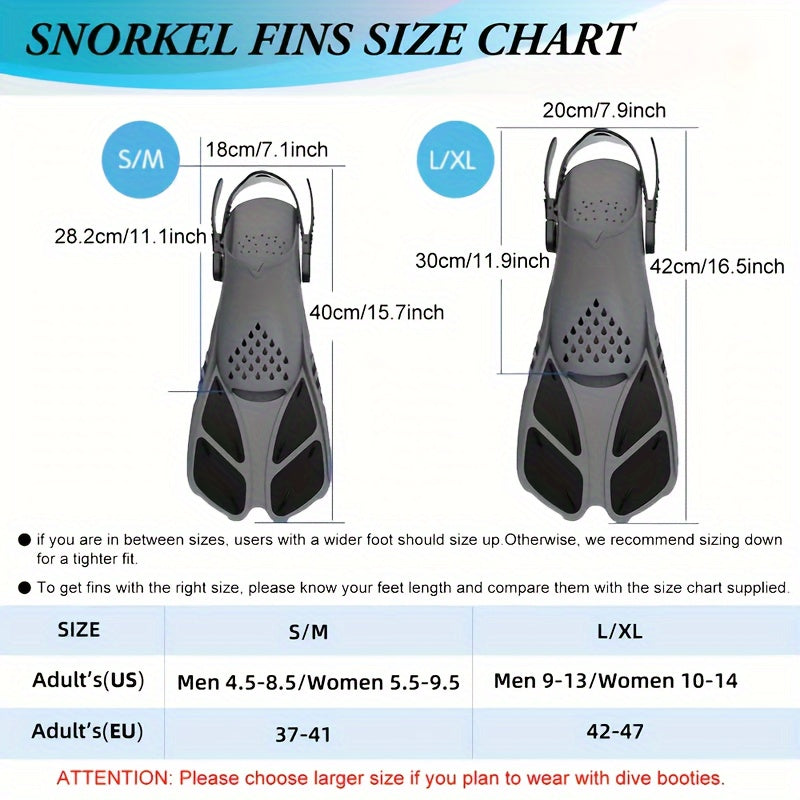 Adjustable Snorkel Fins – Short Blade, Open-Heel, Unisex S/M & L/XL