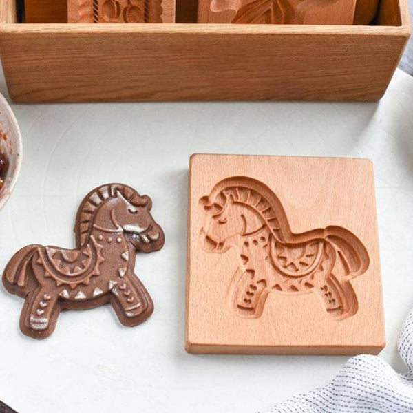 Hand-Carved Wooden Cookie Mold – Non-Stick, 20 Designs & 6–14cm